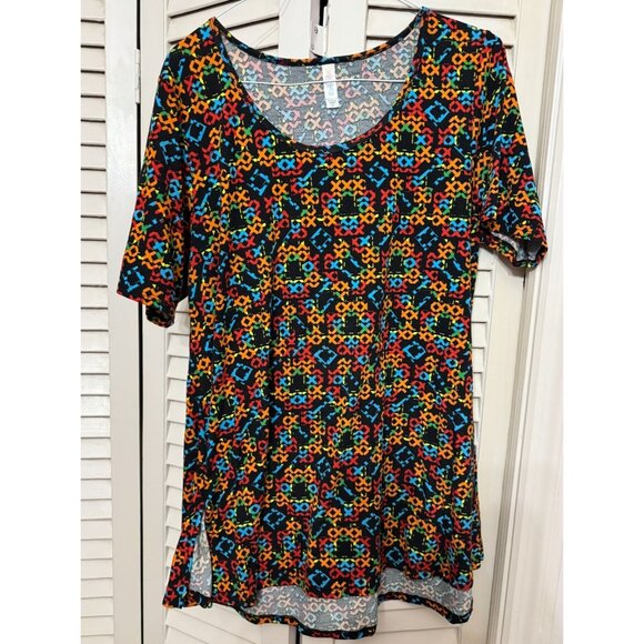 Lularoe Perfect T Black Oranges Blue Swing Shirt Top Tee XL - Picture 1 of 4